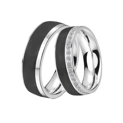 Trauring DOOSTI "Schmuck Geschenk Edelstahl Trauring Ehering Partnerring LIEBE" Gr. 64, schwarz (edelstahlfarben, schwarz), Fingerringe, 64, ohne Zirkonia, Edelstahl-Carbon, 6,5mm, Edelstahl, Carbon, wahlweise mit oder ohne Zirkonia Image