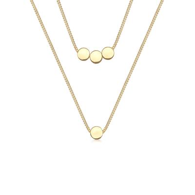 Gliederkette ELLI "Layer 2-lagig mit Kreisen 925 Silber", gold, Halsketten, Damen, 42, ohne Stein, Silber 925 (Sterlingsilber), L: 42cm Image