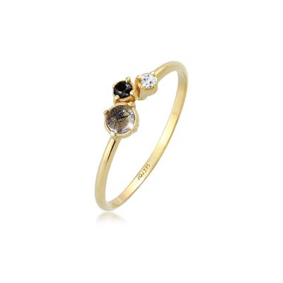 Diamantring ELLI DIAMONDS "Diamant (0.03 ct.) Topas Turmalin 375er Gelbgold" Gr. 56, gold, Fingerringe, Damen, 56mm, 0.03 ct P1 = bei 10-facher Vergrößerung erkennbare Einschlüsse mit Diamanten, Gelbgold 375 Image