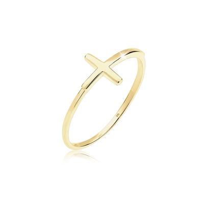 Fingerring ELLI PREMIUM "Ring Kreuz 375 Gelbgold" Gr. 58, gold, Fingerringe, Damen, 58mm, ohne Stein, Gelbgold 375, 1mm