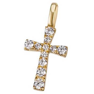 Kreuz-Anhänger FIRETTI "Schmuck Geschenk Gold 375 Halsschmuck Anhänger Halskette Kreuz", gold (gelbgoldfarben, kristallw