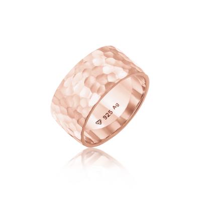Fingerring ELLI "Breit Bandring Gehämmert Matt 925er Silber" Gr. 52, rosa (rosegold), Fingerringe, Damen, 52mm, ohne Stein, Silber 925 (Sterlingsilber), 9mm Image