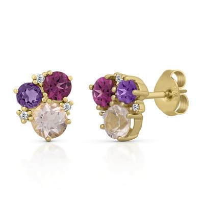 Paar Ohrstecker OROLINO "Gold 585 mit Amethyst Rosaquartz und Brillant", gelb (gelb, rosa), Ohrringe, Damen, ONE-SIZE, G