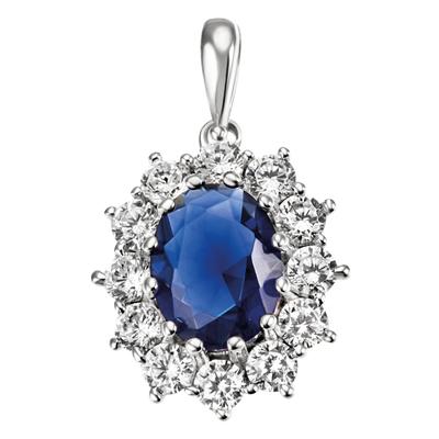 Ketten-Anhänger FIRETTI "Schmuck Geschenk Silber 925 Halsschmuck Anhänger Lady D Diana Royal", blau (silberfarben, saphirblau, kristallweiß, saphirblau, kristallweiß), Schmuckanhänger, Damen, Silber 925 (Sterlingsilber), 2,1 g, mit Glasstein,... Image