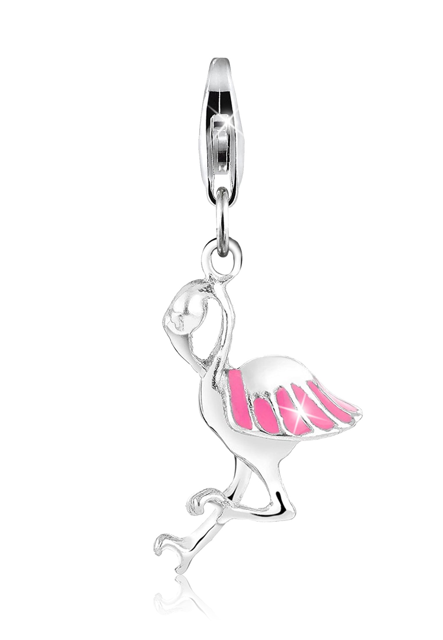 Charm-Einhänger NENALINA "Anhänger Flamingo Sommer Emaille 925 Silber", silber, Charms, Damen, ohne Stein, Silber 925 (Sterlingsilber)