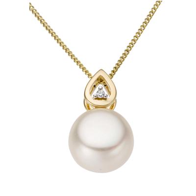 Perlen-Anhänger FIRETTI "Schmuck Geschenk Gold 333 Halsschmuck Anhänger für Halskette Perle", gold (gelbgoldfarben, weißgoldfarben, weiß, w=weiß), Schmuckanhänger, Damen, P2 = erkennbare Einschlüsse, Gelbgold 333-Perlen-Diamanten, 1,35 g, Gelbgold... Image