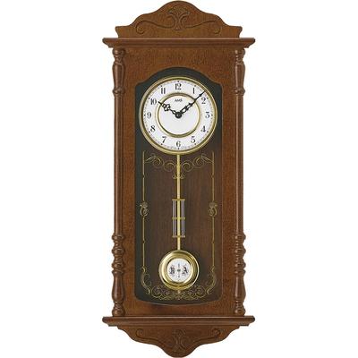 Pendelwanduhr AMS "W7013/1", braun (nussbaumfarben), Wanduhren, B/H/L: 30cm x 10cm x 68cm, Quarzuhr, Holz-/Glasgehäuse,Erle nussbaumfarben,Made in Germany Image