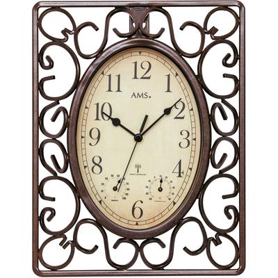 Funkwanduhr AMS "F5976", braun, Wanduhren, B/H/L: 5cm x 31cm x 23cm, Quarzuhr,Wohnzimmer,Esszimmer,Küche,Arbeitszimmer,Büro,Flur