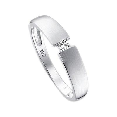 Spannring FIRETTI "Schmuck Geschenk Gold 333 Damenring Verlobungsring Goldring Solitär" Gr. 18, weiß (weißgoldfarben), Fingerringe, Damen, 18, 0,05 ct P2 = erkennbare Einschlüsse, Weißgold 333-Diamanten, 2,2mm, Weißgold 333, Diamanten, mit Brillant Image