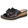 Pantolette REMONTE, Damen, Gr. 45, schwarz (schwarz, beige), Leder, Lederimitat, klassisch, Schuhe, Keilabsatz, Sommerschuh mit schöner Zierschleife