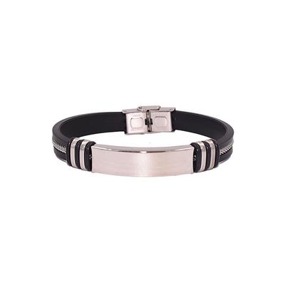 Edelstahlarmband FIRETTI "Schmuck Geschenk ID-Armband- Optik", schwarz (edelstahlfarben, schwarz), Armbänder, Herren, Edelstahl-Kautschuk-Silikon, Edelstahl, Kautschuk, Silikon, Made in Germany Image