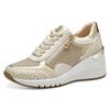 Keilsneaker MARCO TOZZI, Damen, Gr. 37, gold (creme, goldfarben), Lederimitat, Textil, sportlich, Schuhe, Freizeitschuh, Halbschuh, Schnürschuh in veganer Verarbeitung