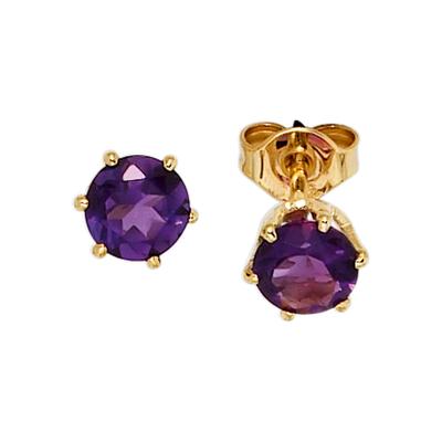 Paar Ohrstecker JOBO, gelb (gelbgold 585), Ohrringe, Damen, Gelbgold 585, rund 585 Gold mit Amethyst Image