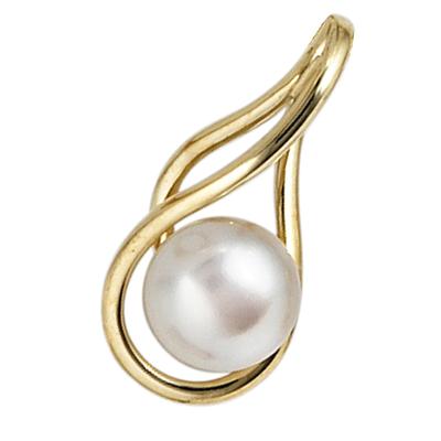 Perlen-Anhänger JOBO "Anhänger mit Perle", gelb (gelbgold 585), Schmuckanhänger, Damen, Gelbgold 585-Perlen, Gelbgold 585, Perlen, 585 Gold mit einer Süßwasser-Zuchtperle Image