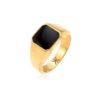Siegelring KUZZOI "Herren Siegelring Emaille Schwarz Basic 925 Silber" Gr. 62, gold, Fingerringe, Herren, 62mm, Silber 925 (Sterlingsilber) Image