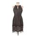 London Times Cocktail Dress - Sheath Keyhole Sleeveless: Black Print Dresses - Women's Size 6