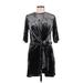 Zara Cocktail Dress - Wrap Crew Neck 3/4 sleeves: Black Solid Dresses - Women's Size Medium
