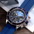 MEGIR-Montre de sport bleu marine pour homme étanche bracelet en silicone chronographe aiguilles