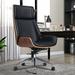 Corrigan Studio® Genuine Leather Ergonomic Office Chair Executive Swivel Chair (white) Wood/Upholstered in Black/Brown | Wayfair
