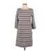Garnet Hill Casual Dress - Shift: Gray Stripes Dresses - Women's Size 4