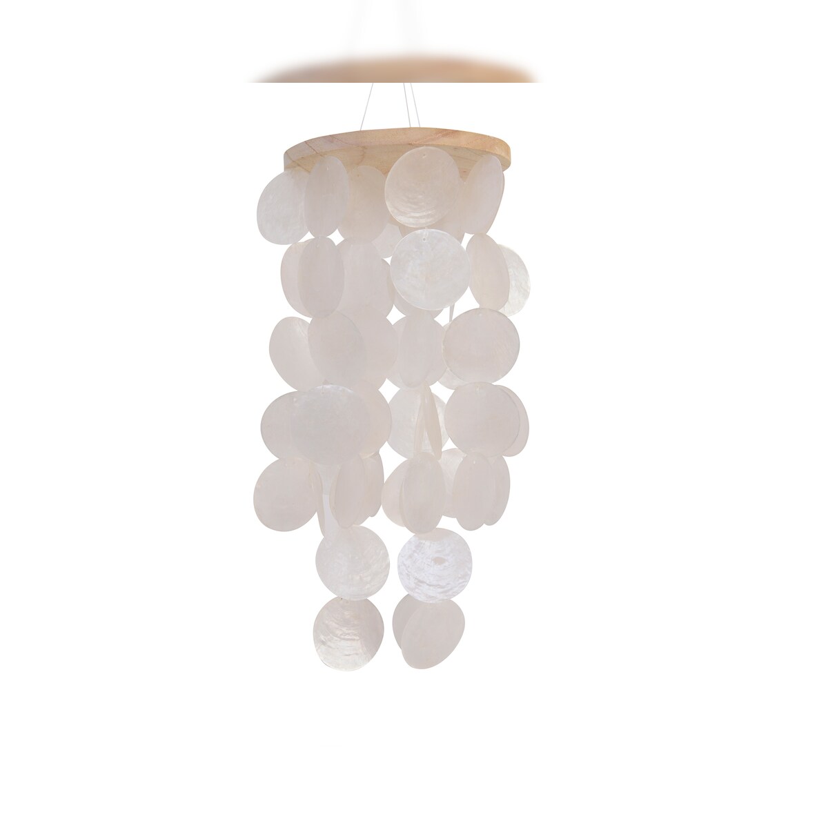 Decoris Windspiel Capiz Muscheln 14x36cm für innen oder draußen Perlmutt Weiß Fensterschmuck hängend Muschelgirlande Hängedeko Gartendeko Mobile für Fenster Image