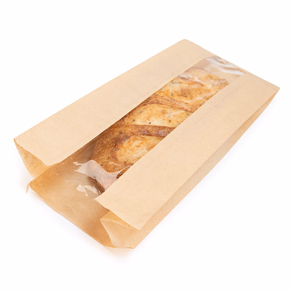 Kraft Bread Bag with Window 6" x 3 3/4" x 16" 100 Pack KBB11