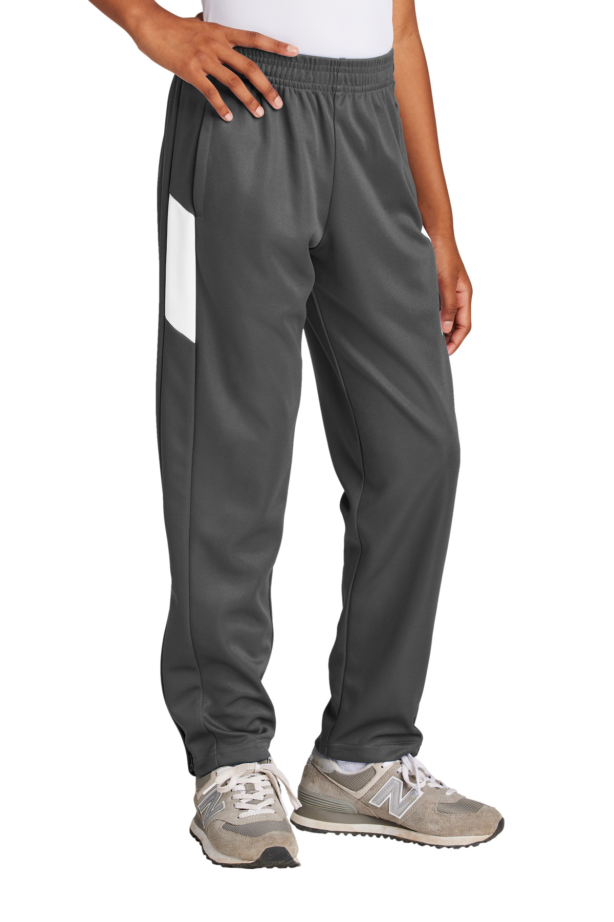 Sport-Tek YPST800 Youth Travel Pant in Iron Gray/White size XS | Polyester