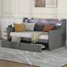 Twin Size Daybed with Storage Drawers, Upholstered Daybed with Charging Station and LED Lights, Gray