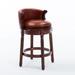 360 Degree Swivel Genuine Leather Upholstered Bar Stool with Nailhead Decoration