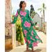 Boston Proper - Green/Pink - Drawn Floral Print V Neck Tiered Woven Maxi Dress - 8