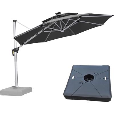 PURPLE LEAF 11 ft Double Top LED Round Patio Cantilever Umbrella with Base
