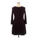 Jessica H Casual Dress - A-Line Crew Neck 3/4 sleeves: Burgundy Print Dresses - Women's Size X-Large