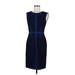 BCBGMAXAZRIA Casual Dress - Sheath: Blue Grid Dresses - Women's Size 6