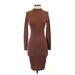 Shein Casual Dress - Bodycon Mock 3/4 sleeves: Brown Print Dresses - Women's Size X-Small