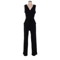 NY Collection Jumpsuit V Neck Sleeveless: Black Print Jumpsuits - Women's Size P