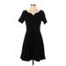 White House Black Market Casual Dress - A-Line V-Neck Short sleeves: Black Solid Dresses - Women's Size 4