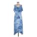 I. Joah Casual Dress - Midi V-Neck Sleeveless: Blue Tie-dye Dresses - Women's Size Large