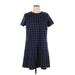 Lord & Taylor Casual Dress - A-Line High Neck Short sleeves: Blue Grid Dresses - Women's Size 1X