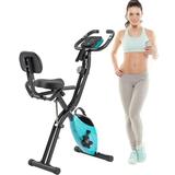 3 in 1 Folding Exercise Bike Foldable Stationary Bike with LCD Display and Resistance Bands 16 Level Adjustable Magnetic Resistance X-Exercise Bike Indoor Cycling Exercise Bike for Home Green