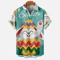 JURANMO Easter Hawaiian Shirt for Men Bunny Easter Eggs Graphic Button Down Shirts Short Sleeve Bowling Shirt Summer Vacation Tops Lightweight Party Shirts Deals of Today Green S