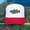 Bass Fishing Foam Trucker Hat Largemouth Bass Trucker Hat Bass Fisherman Trucker Hat Bass Fishing Dad Hat - Embroidered (White / Royal / Red)