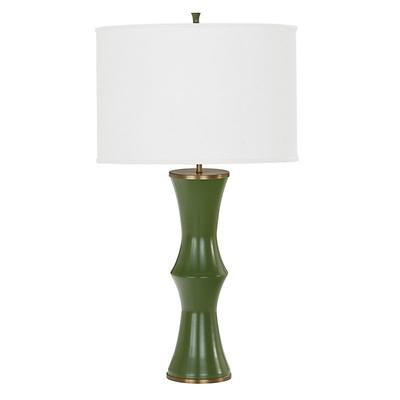 Li Table Lamp with Shade - Green with Box Pleat White Linen Shade - Ballard Designs