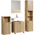 Badezimmer-Set WELLTIME "Amrum Waschbeckenunterschrank Spiegel Hochschrank Badschrank" Kastenmöbel-Sets Gr. B/H/T: 160 cm x 190 cm x 40 cm, braun (eichefarben) Bad-Sparsets