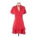 Parker Casual Dress - A-Line Plunge Short sleeves: Red Print Dresses - Women's Size 4