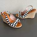 Kate Spade Shoes | Kate Spade Espadrille Bow Slingback Wedge Sandals Black & White Stripe Sz 8m | Color: Black/White | Size: 8