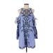 Parker Casual Dress - Mini Cold Shoulder 3/4 sleeves: Blue Floral Dresses - Women's Size X-Small