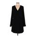 White House Black Market Casual Dress - Mini V-Neck Long sleeves: Black Solid Dresses - Women's Size 6