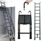 Telescopic Ladder 3.2m with Hooks, Aluminium Loft Ladder Extendable Ladder - Adjustable Steps, with Non-Slip Feet, Portable Extension Ladder for Indoor & Outdoor, 330lb Capacity