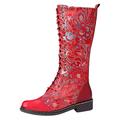 Tango Shoes Women's Black Motorcycle Boots Boots Women's Long Boots in Ethnic Style Embroidered Shoes Vintage for Women's Boots Women's Boots Women's Shoes Spring Elegant, red, 7 UK