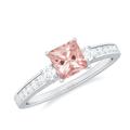 Rosec Jewels Princess Cut Morganite Engagement Ring with Diamond, Morganite Classic Engagement Ring, White-Gold, Size:T